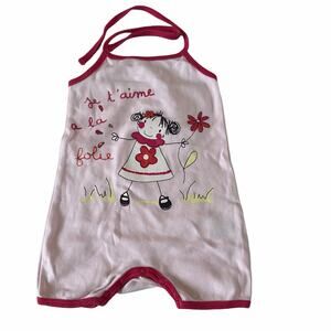 VERTBAUDET Pink Romper with Girl Print - Size 6 Months